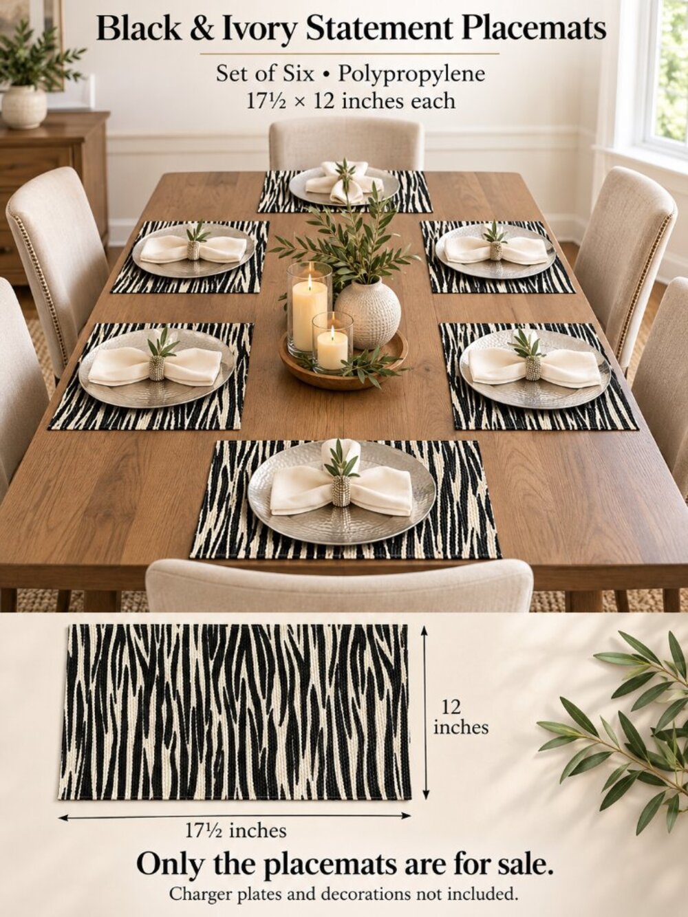 Black & Ivory Statement Placemats — Set of Six